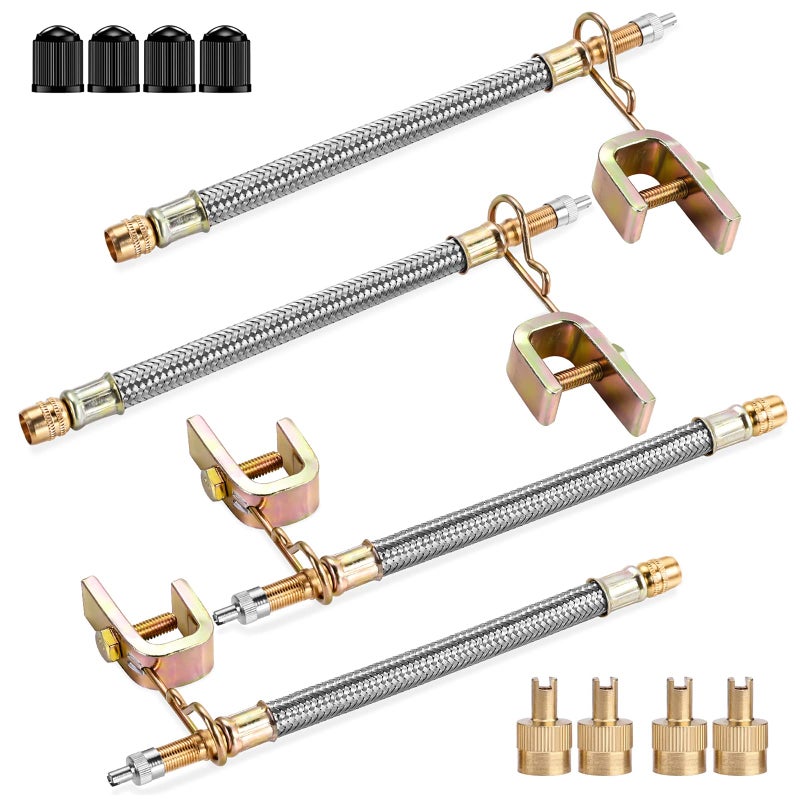 Aracey 4Pcs 7"/180mm Flexible Valve Stem Extenders Stainless Steel Tyre Tire Valve Stem Extension Adaptors Car Truck Trailer RV Trailer Vehicle (4Pcs 7"/180mm) - Image 1